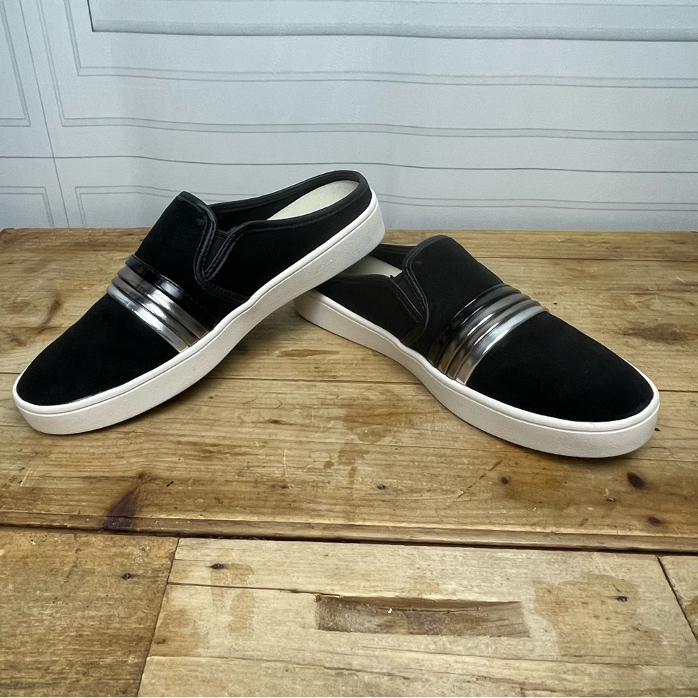 Spenco‎ St. Barts Slides - Black Suede & Metallic Trim - Women's Size 8.5